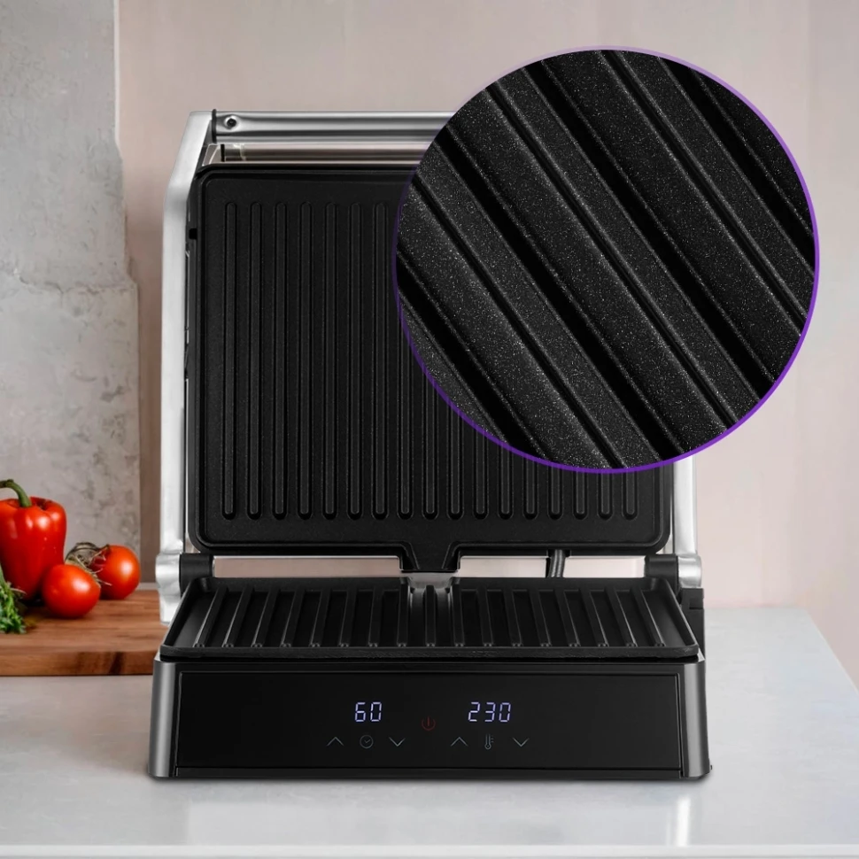 Электрогриль Kitfort КТ-3664 2000Вт серебристый/черный  