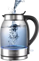 Чайник электрический Polaris PWK 1739CGL 1.8л. 2200Вт серебристый/черный корпус: стекло/металл