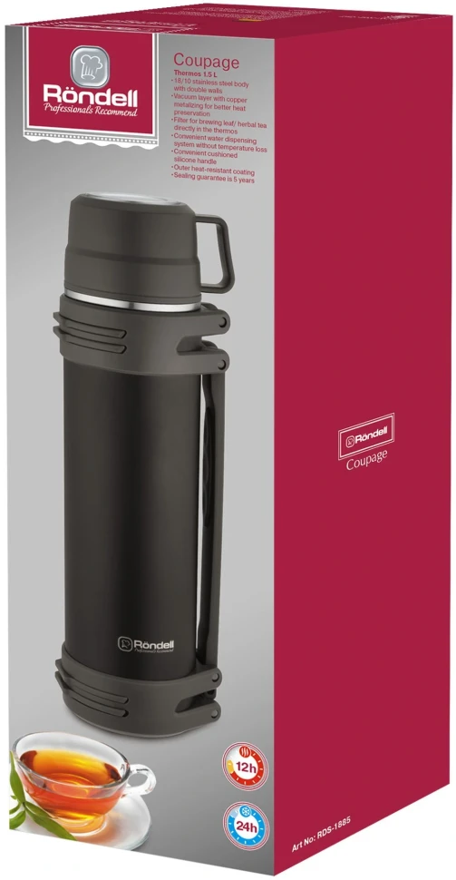 Термос для напитков Rondell Coupage RDS-1885 1.5л. черный картонная коробка  