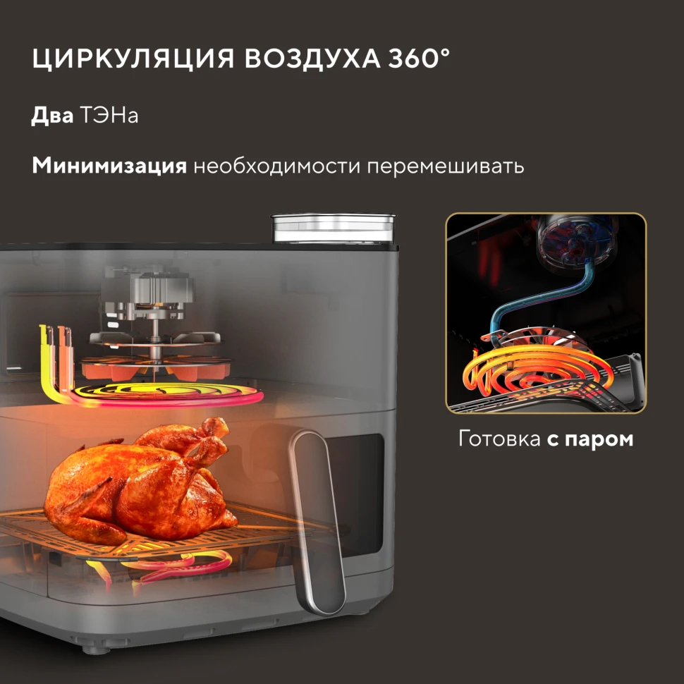 Аэрогриль Hyundai HYF-9085 8л 2000Вт темно-серый/серебристый  