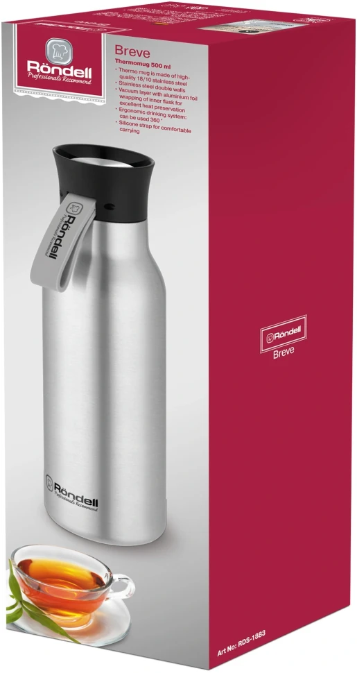 Термокружка для напитков Rondell Breve RDS-1883 0.5л. стальной матовый картонная коробка