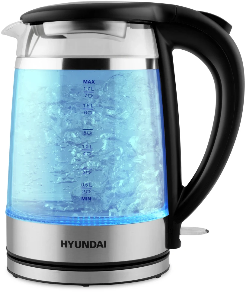 Чайник электрический Hyundai HYK-G3036 1.7л. 2200Вт черный/прозрачный корпус: стекло/пластик  