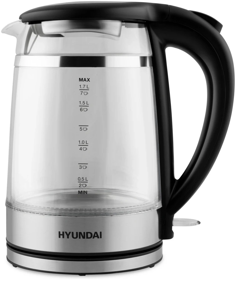Чайник электрический Hyundai HYK-G3036 1.7л. 2200Вт черный/прозрачный корпус: стекло/пластик  