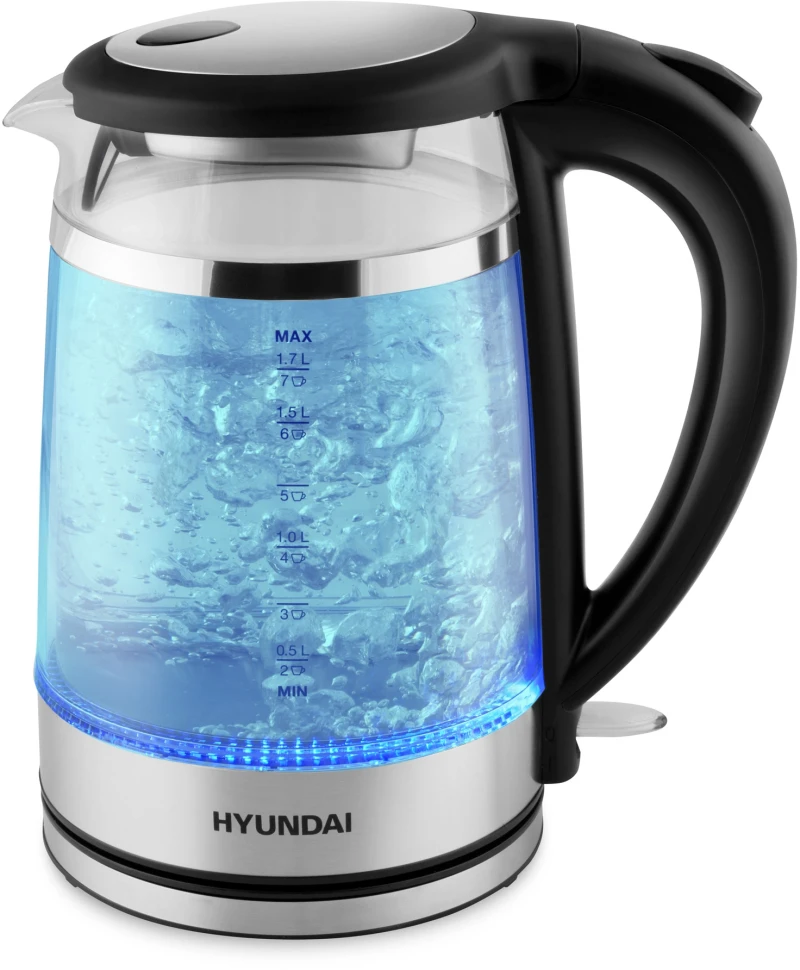 Чайник электрический Hyundai HYK-G3036 1.7л. 2200Вт черный/прозрачный корпус: стекло/пластик  