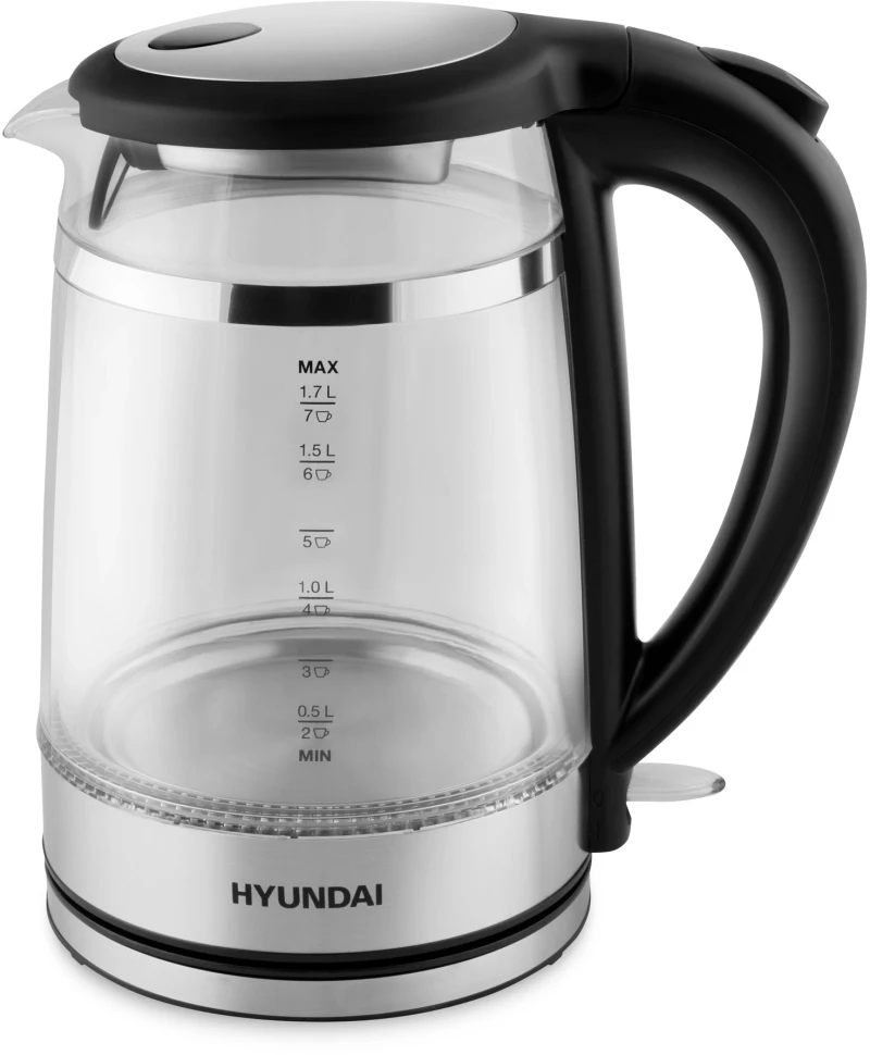 Чайник электрический Hyundai HYK-G3036 1.7л. 2200Вт черный/прозрачный корпус: стекло/пластик  