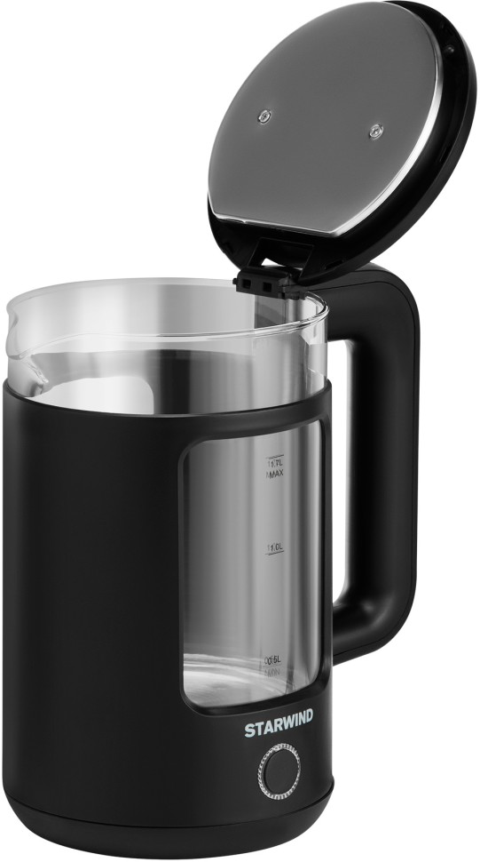 Чайник электрический Starwind SKG1053 1.7л. 1800Вт черный корпус: стекло  