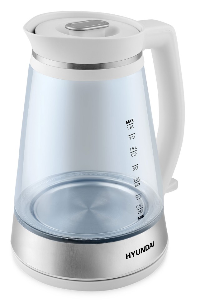 Чайник электрический Hyundai HYK-G3037 1.9л. 3000Вт белый/прозрачный корпус: стекло/пластик  