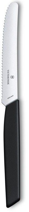 Нож кухонный Victorinox Swiss Modern (6.9003.11W) стальной столовый для томатов лезв.110мм серрейт. заточка черный  