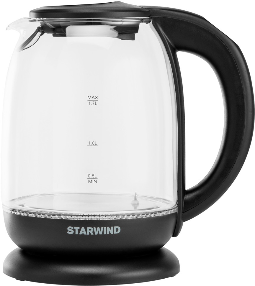 Чайник электрический Starwind SKS4517 1.7л. 2200Вт черный корпус: стекло/пластик  
