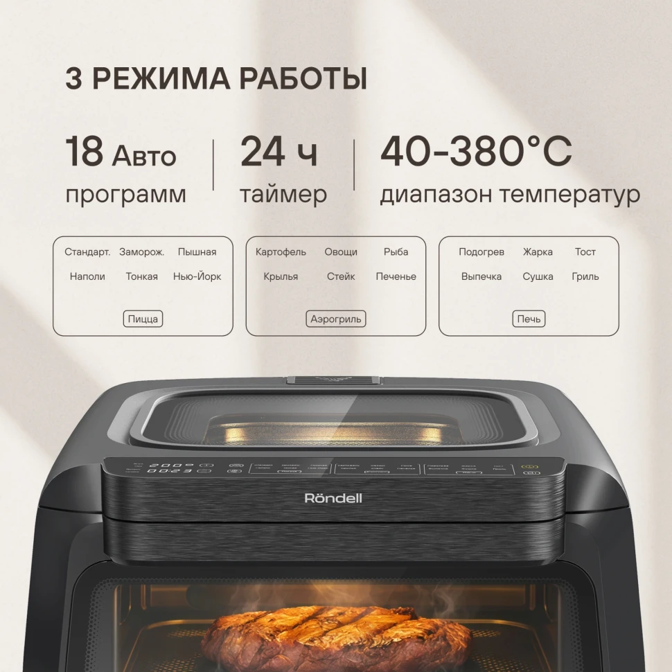 Аэрогриль Rondell RDE-AF111 13л 2100Вт черный/серебристый  