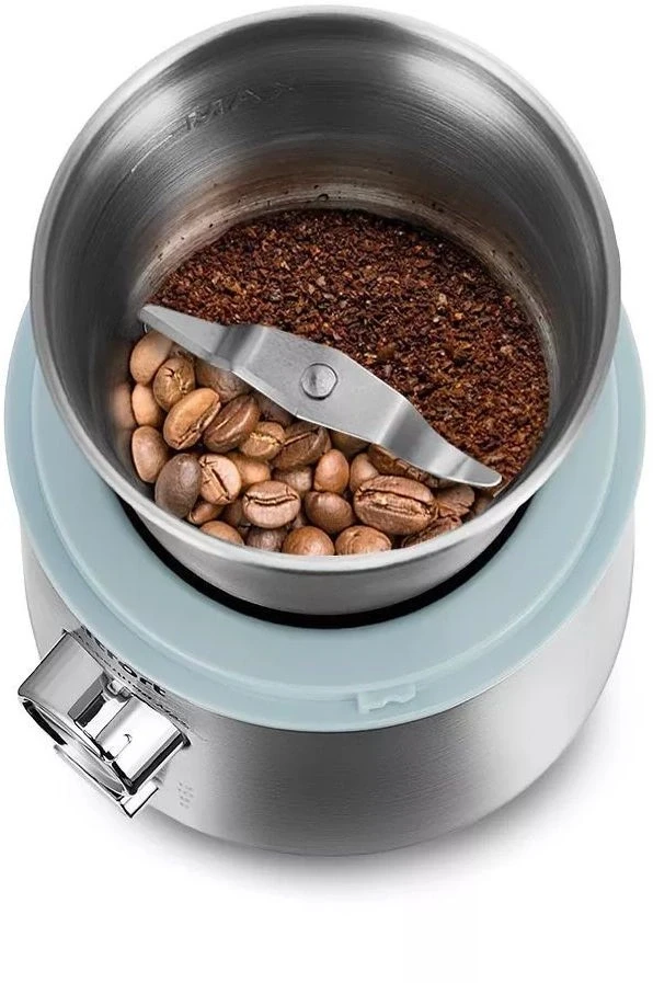 Кофемолка Kitfort КТ-7250 200Вт сист.помол.:ротац.нож вместим.:200гр нержавеющая сталь/голубой  