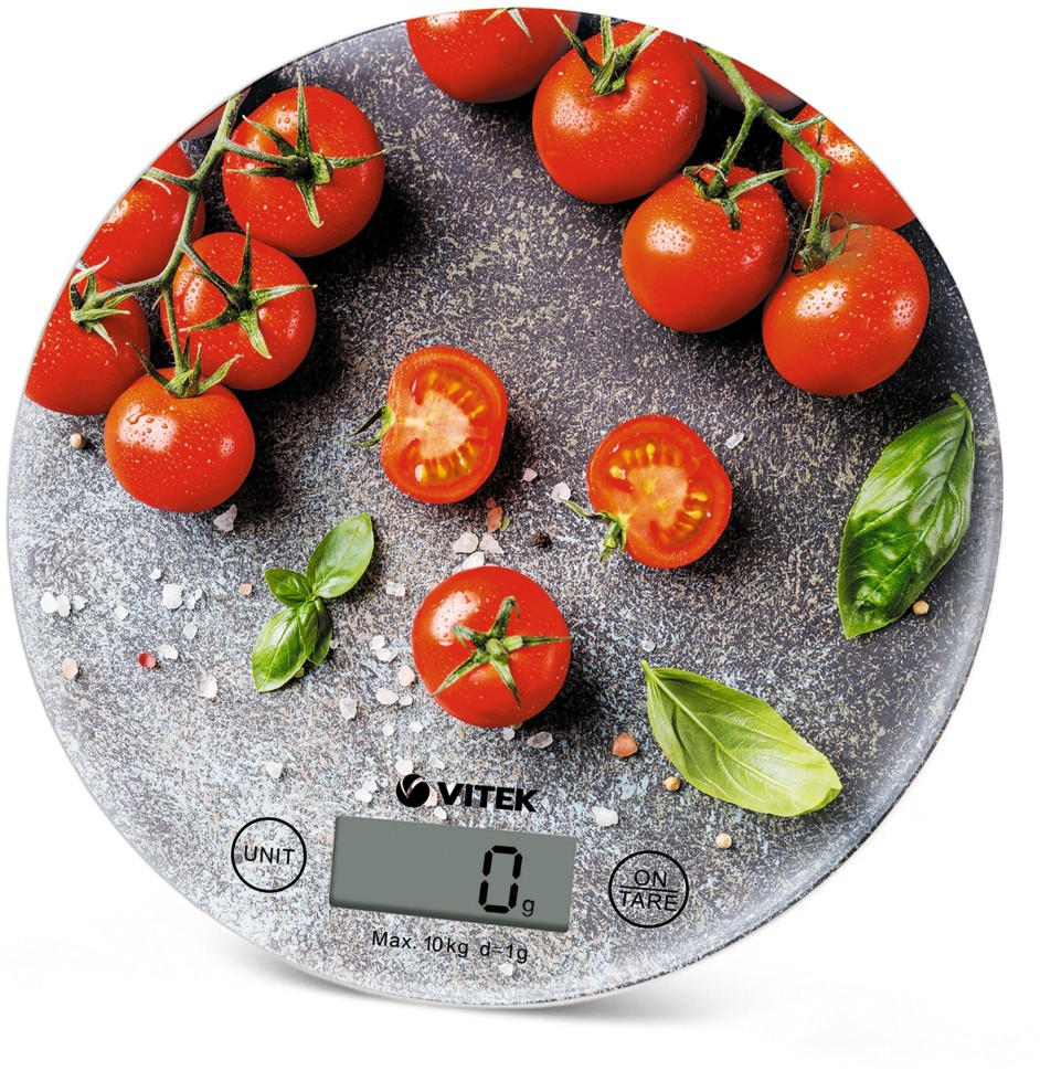 Весы кухонные электронные Vitek VT-8036 макс.вес:10кг серый/помидоры  
