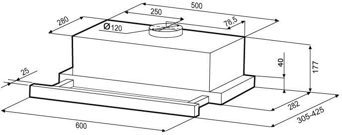 Вытяжка встраиваемая Krona Kamilla 600 Glass черный управление: кулисные переключатели (2 мотора)  