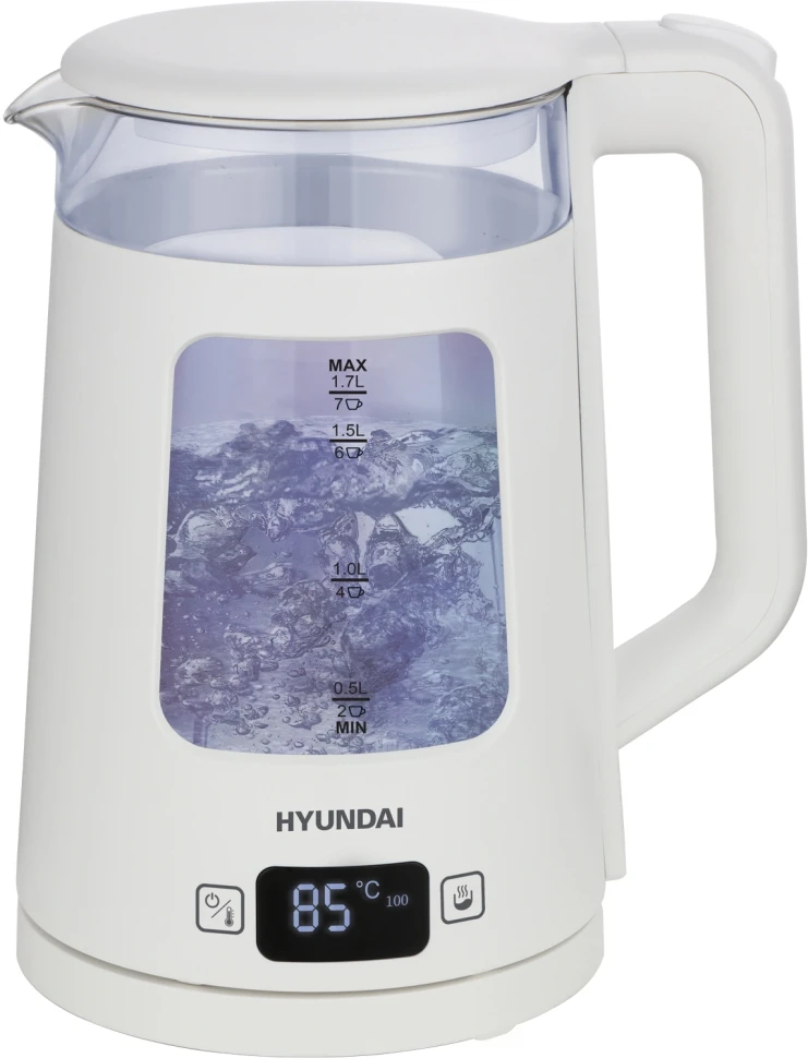 Чайник электрический Hyundai HYK-G9407 1.7л. 2200Вт белый корпус: стекло  
