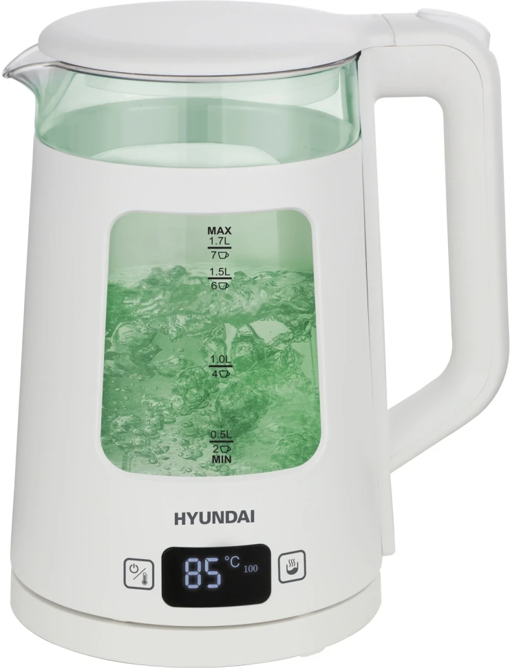 Чайник электрический Hyundai HYK-G9407 1.7л. 2200Вт белый корпус: стекло  