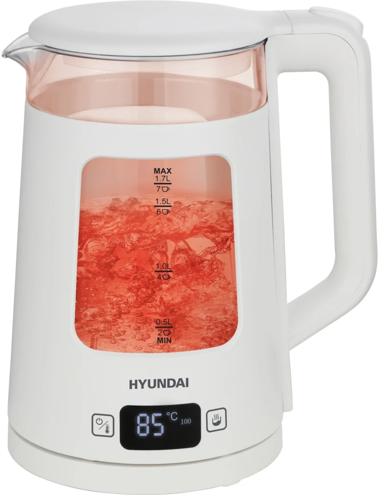 Чайник электрический Hyundai HYK-G9407 1.7л. 2200Вт белый корпус: стекло  