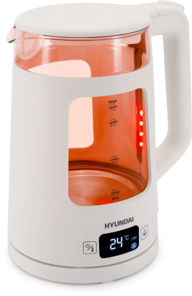 Чайник электрический Hyundai HYK-G9407 1.7л. 2200Вт белый корпус: стекло  