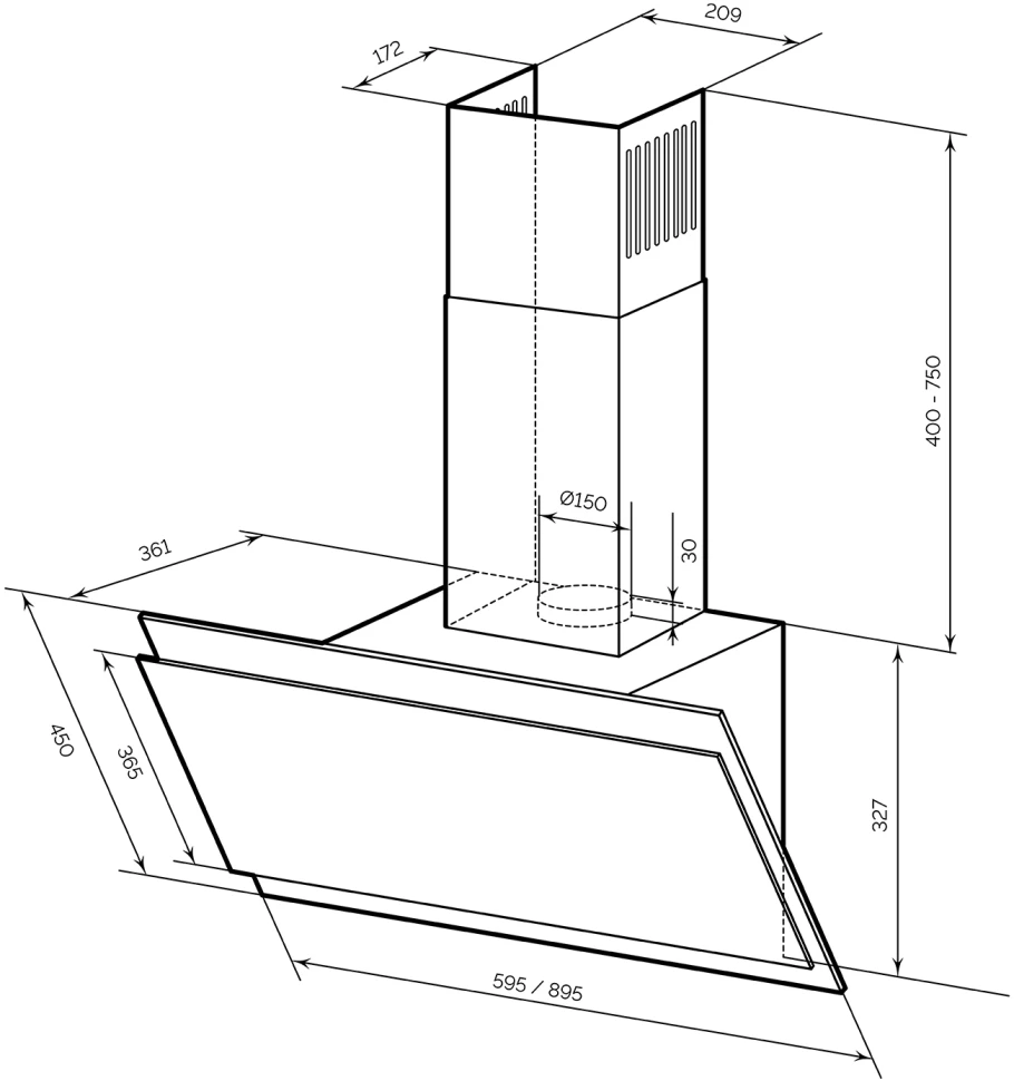 Вытяжка каминная Lex Furia 900 белый управление: сенсорное (1 мотор)  
