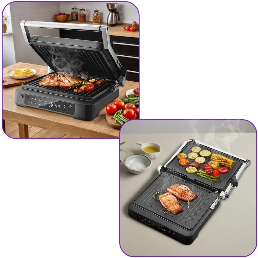 Электрогриль Kitfort КТ-3675 2000Вт серебристый/черный