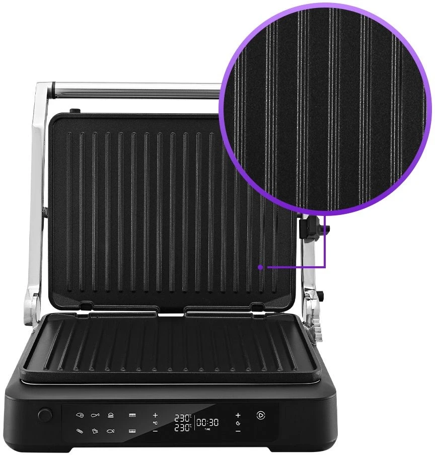 Электрогриль Kitfort КТ-3675 2000Вт серебристый/черный