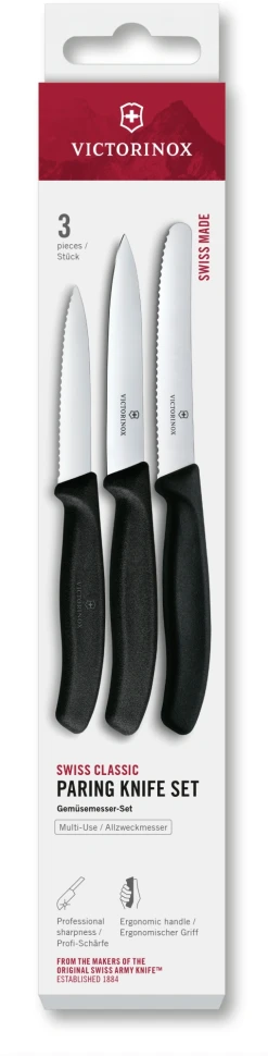 Набор ножей кухон. Victorinox Swiss Classic 6.7113.34 для овощей компл.:3предм. черный европодвес  