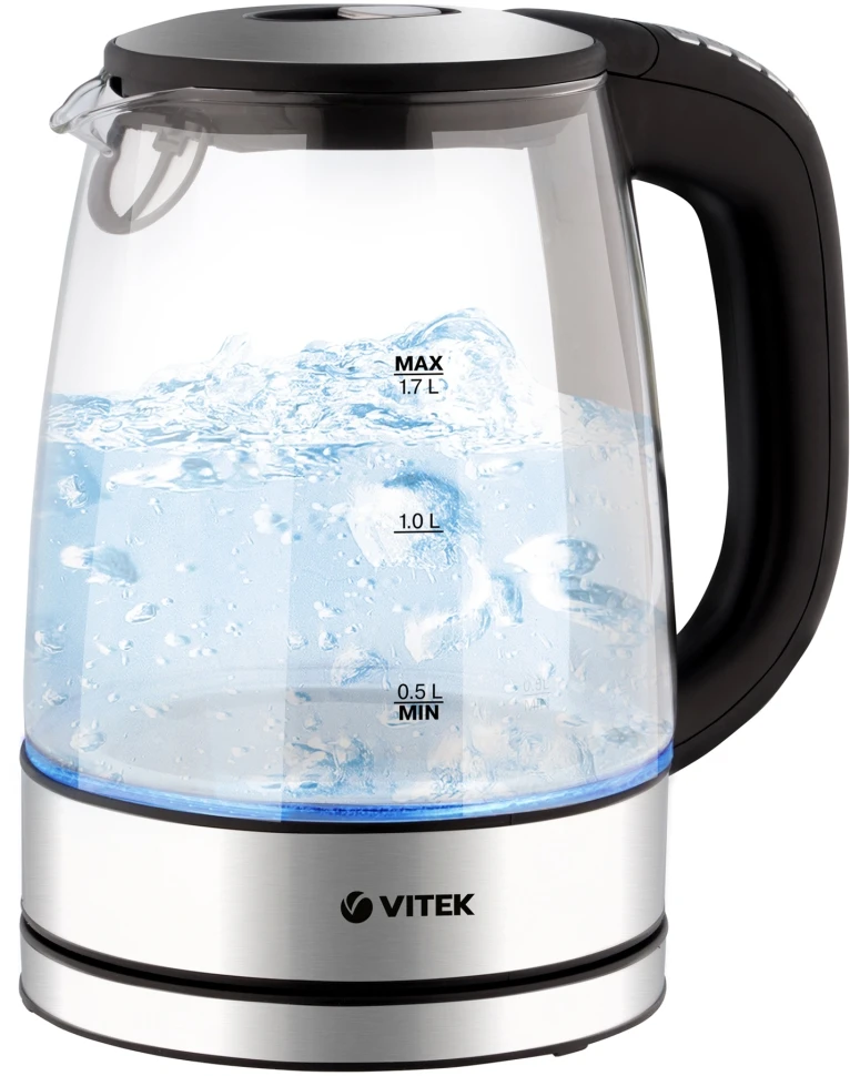 Чайник электрический Vitek VT-8828 1.7л. 2200Вт серебристый корпус: стекло/металл  