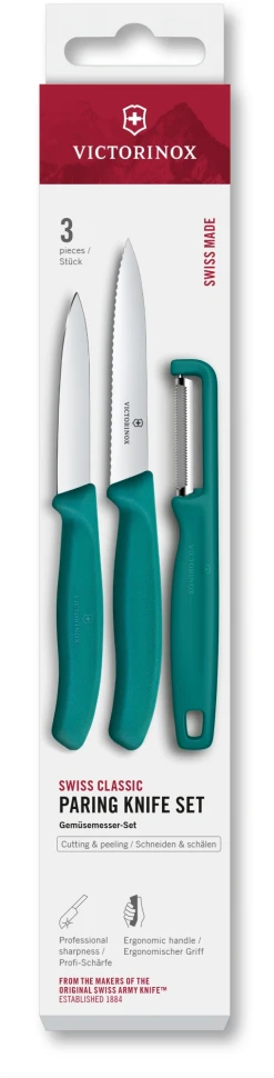 Набор ножей кухон. Victorinox Swiss Classic 6.7114.33C1 для овощей компл.:3предм. овощеч. зеленый европодвес  