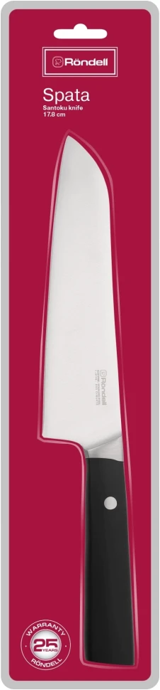 Нож кухонный Rondell Spata RD-1139 стальной сантоку лезв.178мм прямая заточка черный блистер
