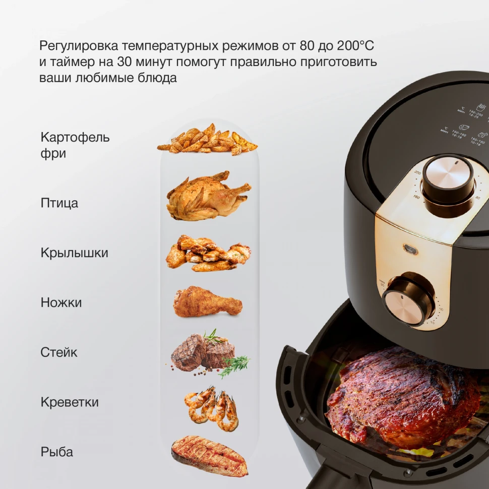 Аэрогриль Hyundai HYF-2057 2л 1000Вт черный/золотистый  