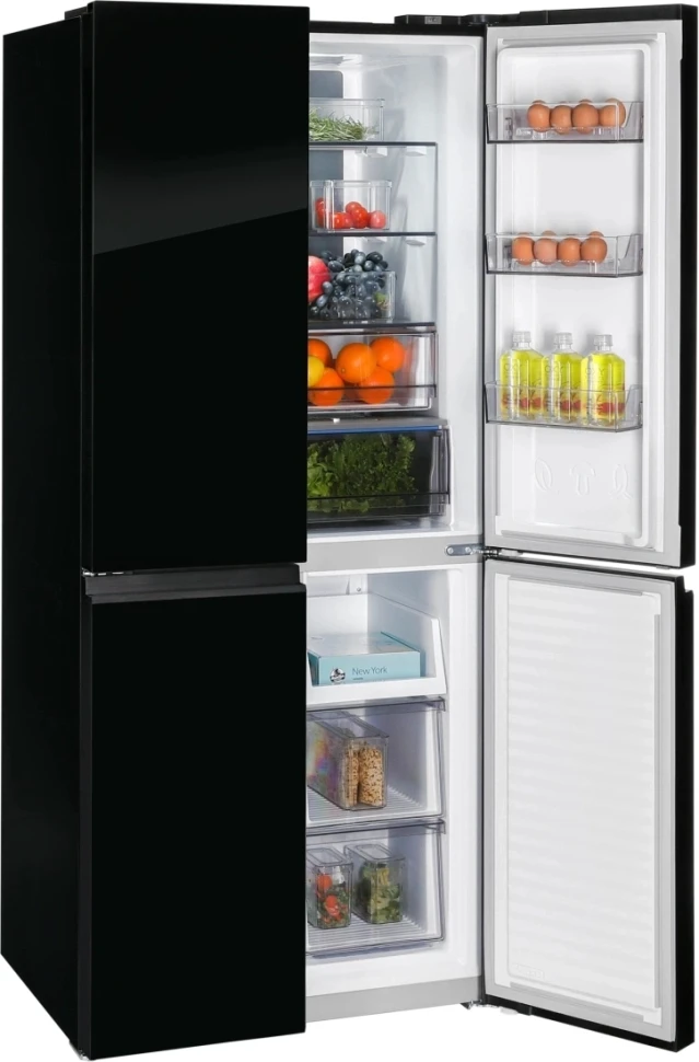 Холодильник Nordfrost RFQ 450 NFGB 3-хкамерн. черный глянц. инвертер