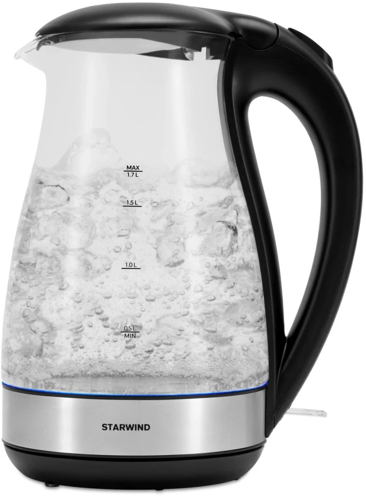 Чайник электрический Starwind SKP3039 1.7л. 2200Вт черный корпус: стекло/пластик  