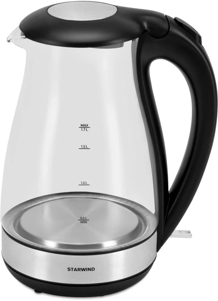 Чайник электрический Starwind SKP3039 1.7л. 2200Вт черный корпус: стекло/пластик  