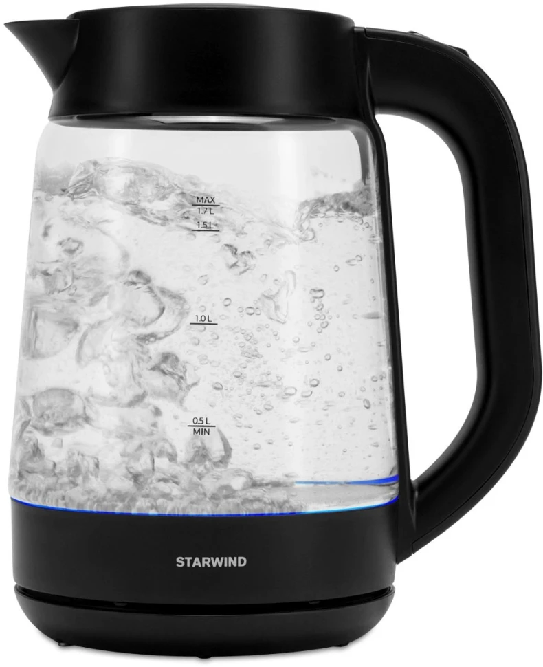 Чайник электрический Starwind SKG4030 1.7л. 2200Вт черный корпус: стекло/пластик  