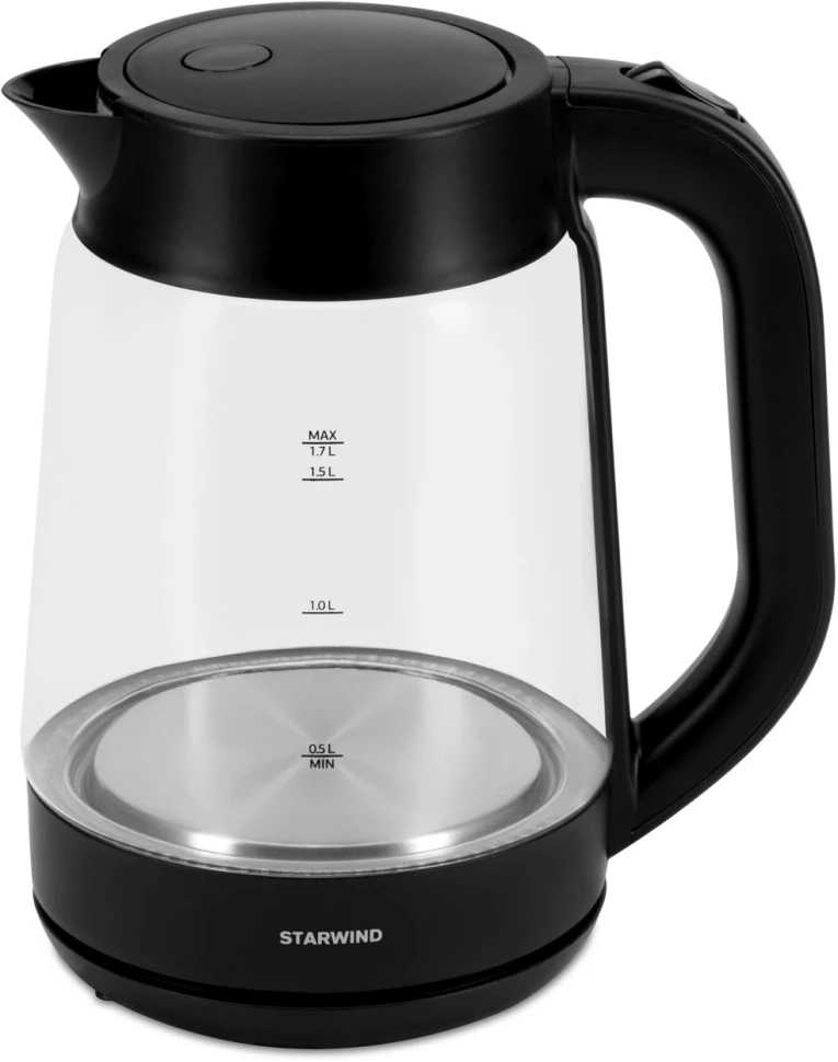 Чайник электрический Starwind SKG4030 1.7л. 2200Вт черный корпус: стекло/пластик  