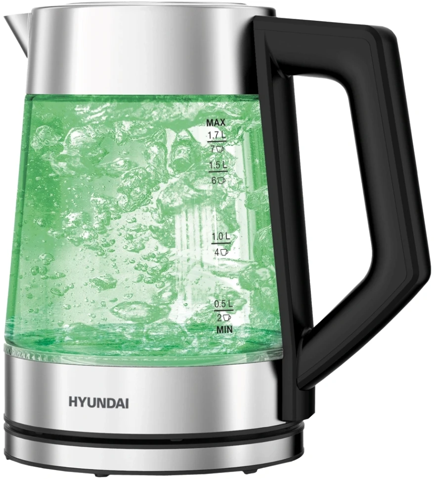 Чайник электрический Hyundai HYK-G4402 1.7л. 2200Вт черный/серебристый корпус: стекло  