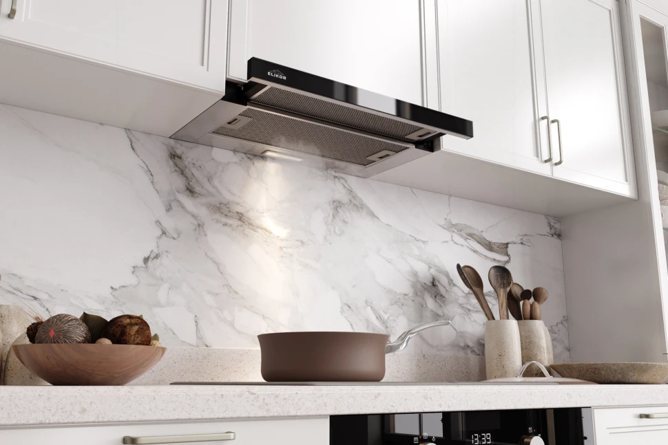 Вытяжка встраиваемая Elikor Интегра Glass 50Н-400-В2Д нержавеющая сталь/стекло черное управление: кнопочное (1 мотор)  