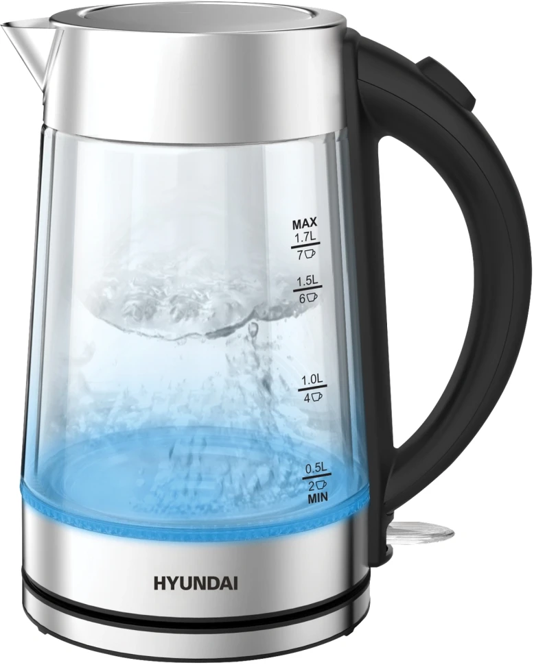 Чайник электрический Hyundai HYK-G7405 1.7л. 2200Вт черный/серебристый корпус: стекло  