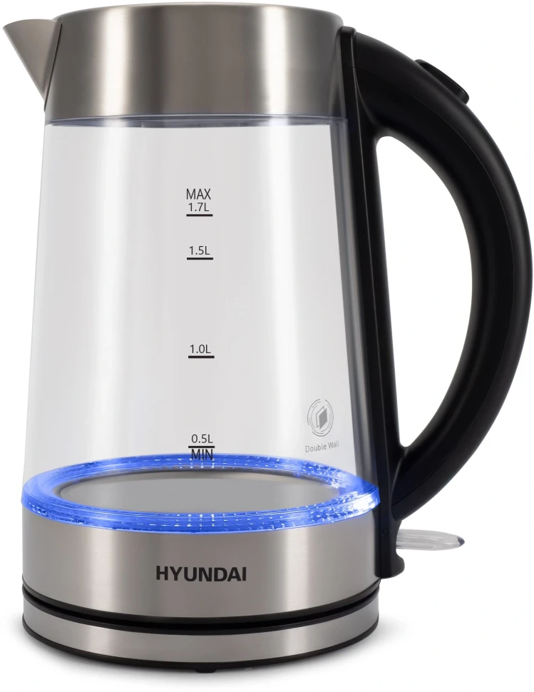 Чайник электрический Hyundai HYK-G7405 1.7л. 2200Вт черный/серебристый корпус: стекло  