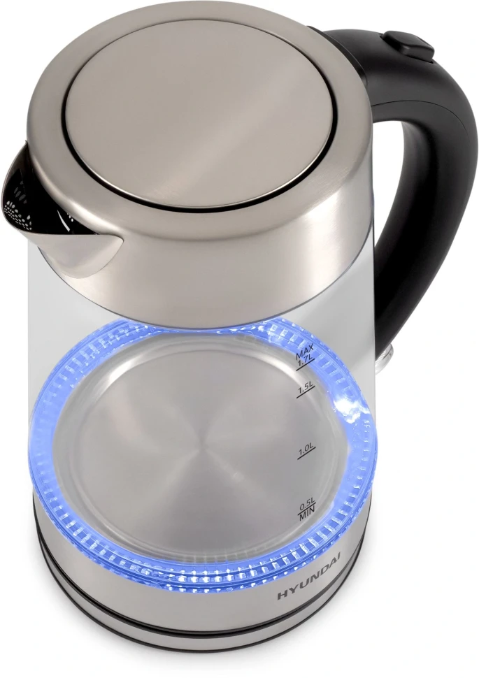Чайник электрический Hyundai HYK-G7405 1.7л. 2200Вт черный/серебристый корпус: стекло  