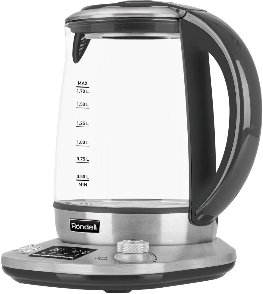 Чайник электрический Rondell RDE-1003 1.7л. 2200Вт черный корпус: стекло/металл  