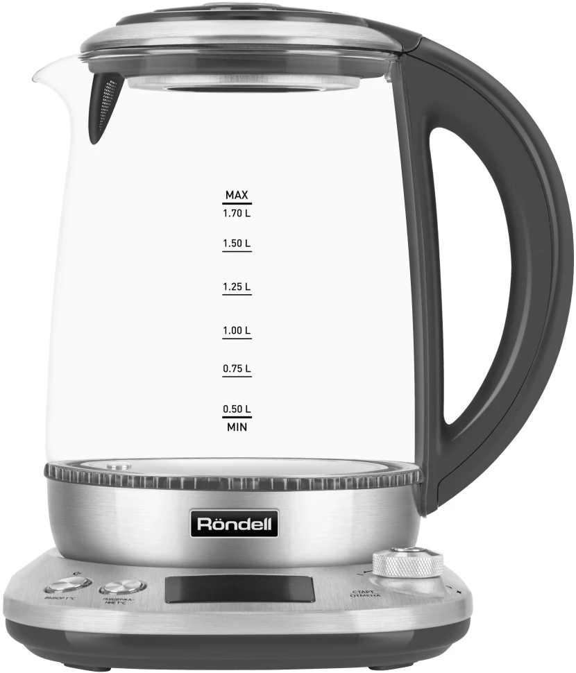 Чайник электрический Rondell RDE-1003 1.7л. 2200Вт черный корпус: стекло/металл  