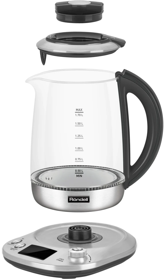 Чайник электрический Rondell RDE-1003 1.7л. 2200Вт черный корпус: стекло/металл  