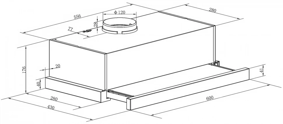 Вытяжка встраиваемая Weissgauff Tel 06 1M BE черный управление: кулисные переключатели (1 мотор)  