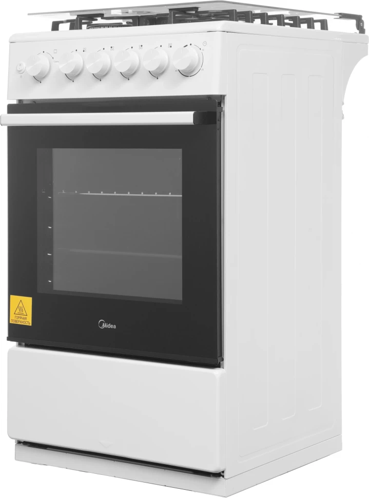 Плита Газовая Midea MFO-M4G20T0E(WH) белый/черный (стеклянная крышка) реш.чугун  