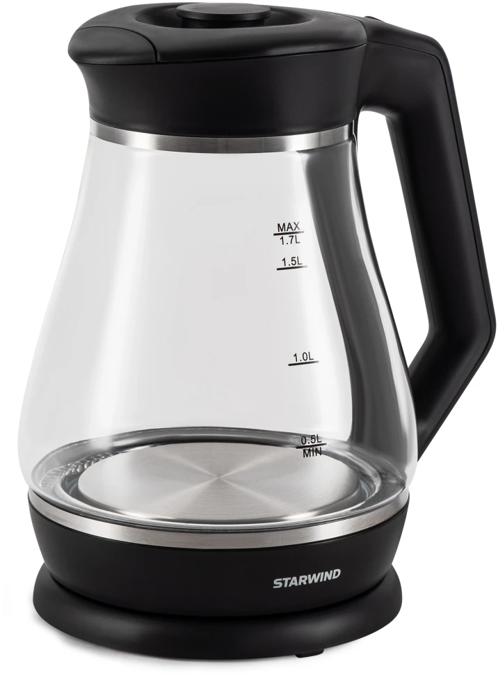 Чайник электрический Starwind SKS2035 1.7л. 2200Вт черный корпус: стекло/пластик  