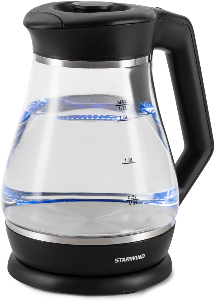Чайник электрический Starwind SKS2035 1.7л. 2200Вт черный корпус: стекло/пластик  
