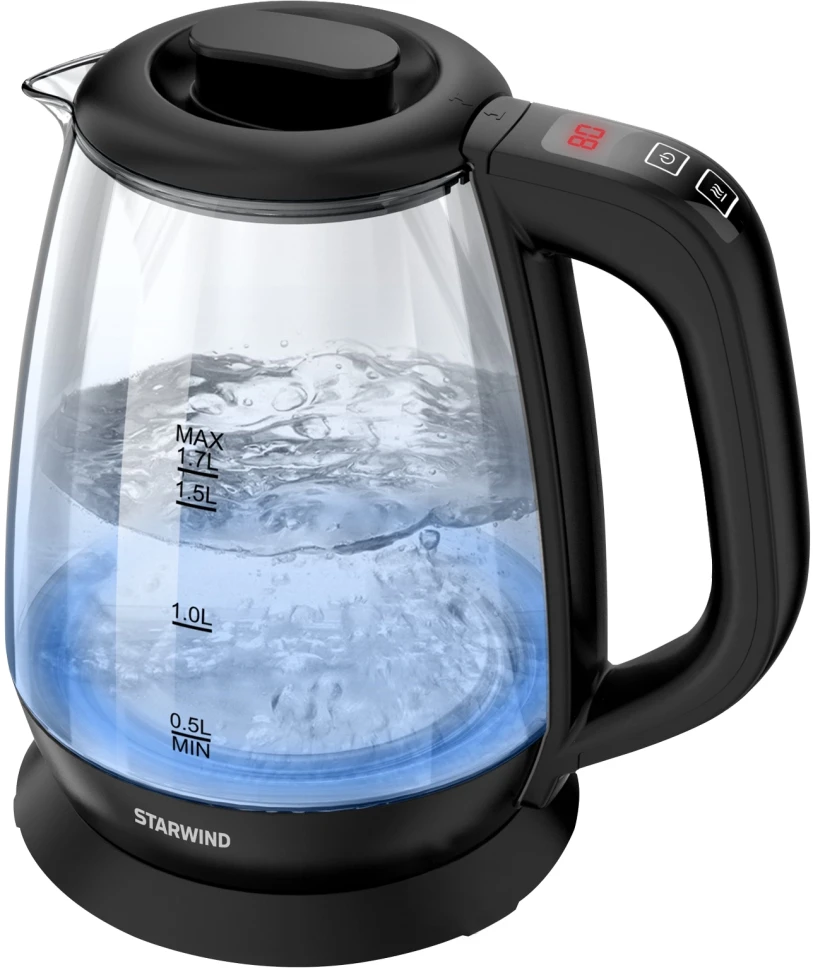 Чайник электрический Starwind SKS3036 1.7л. 2200Вт черный корпус: стекло  