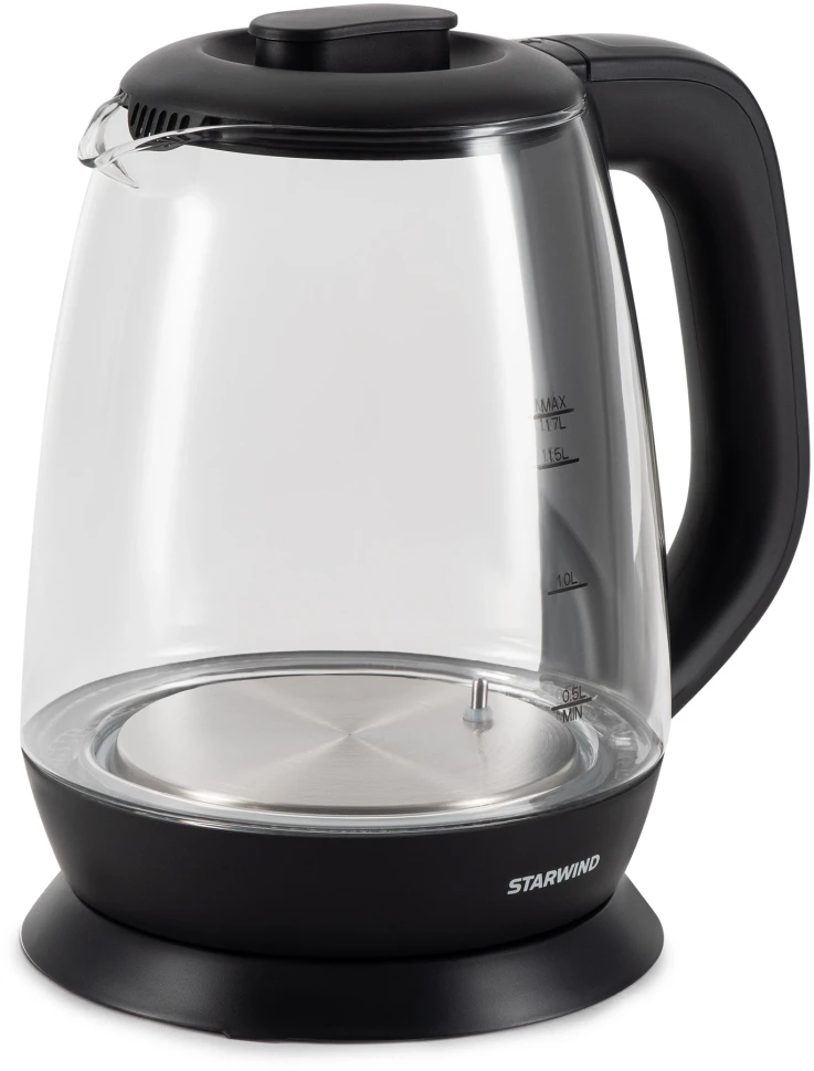 Чайник электрический Starwind SKS3036 1.7л. 2200Вт черный корпус: стекло  