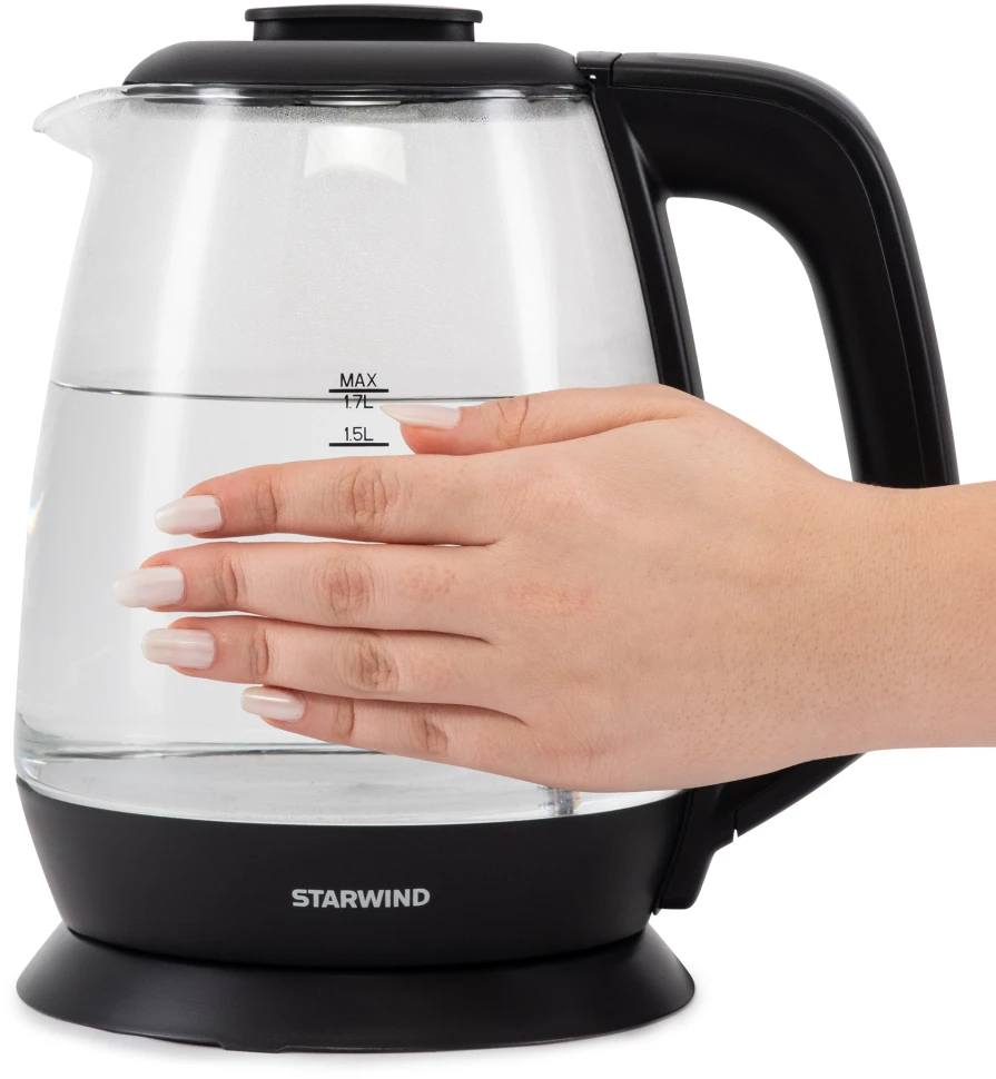 Чайник электрический Starwind SKS3036 1.7л. 2200Вт черный корпус: стекло  