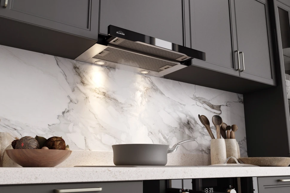 Вытяжка встраиваемая Elikor IG6514MB нержавеющая сталь/черный управление: кнопочное (1 мотор)  